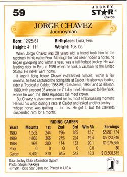 1991 Jockey Star Jockeys #59 Jorge Chavez Back